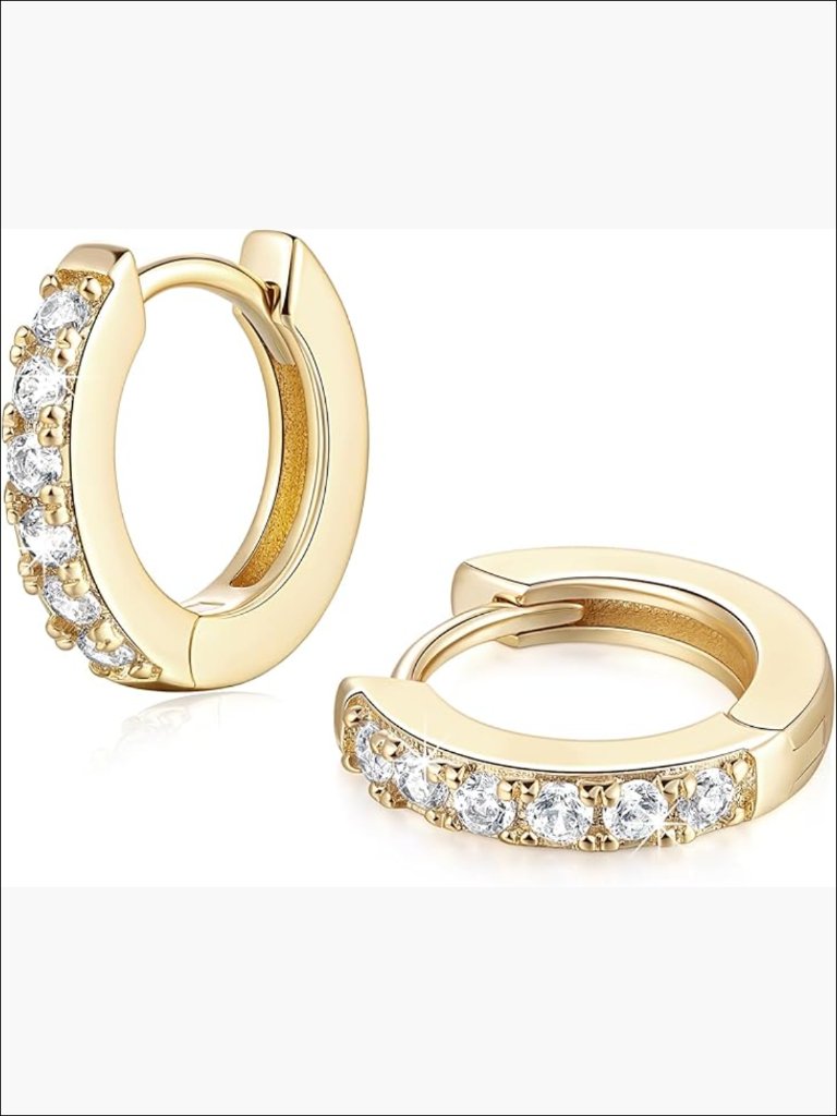 14k Gold Plated Hoop Earrings With Cubic Zirconia - Huggie Style